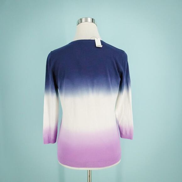 Talbots Size SP Small Petite Blue Purple Ombre Button 3/4 Sleeve Cardigan NEW - Picture 2 of 5